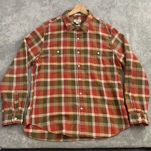 Wallace & Barnes J Crew Flannel Shirt Men XL Red Plaid Check Button Up Slim Fit